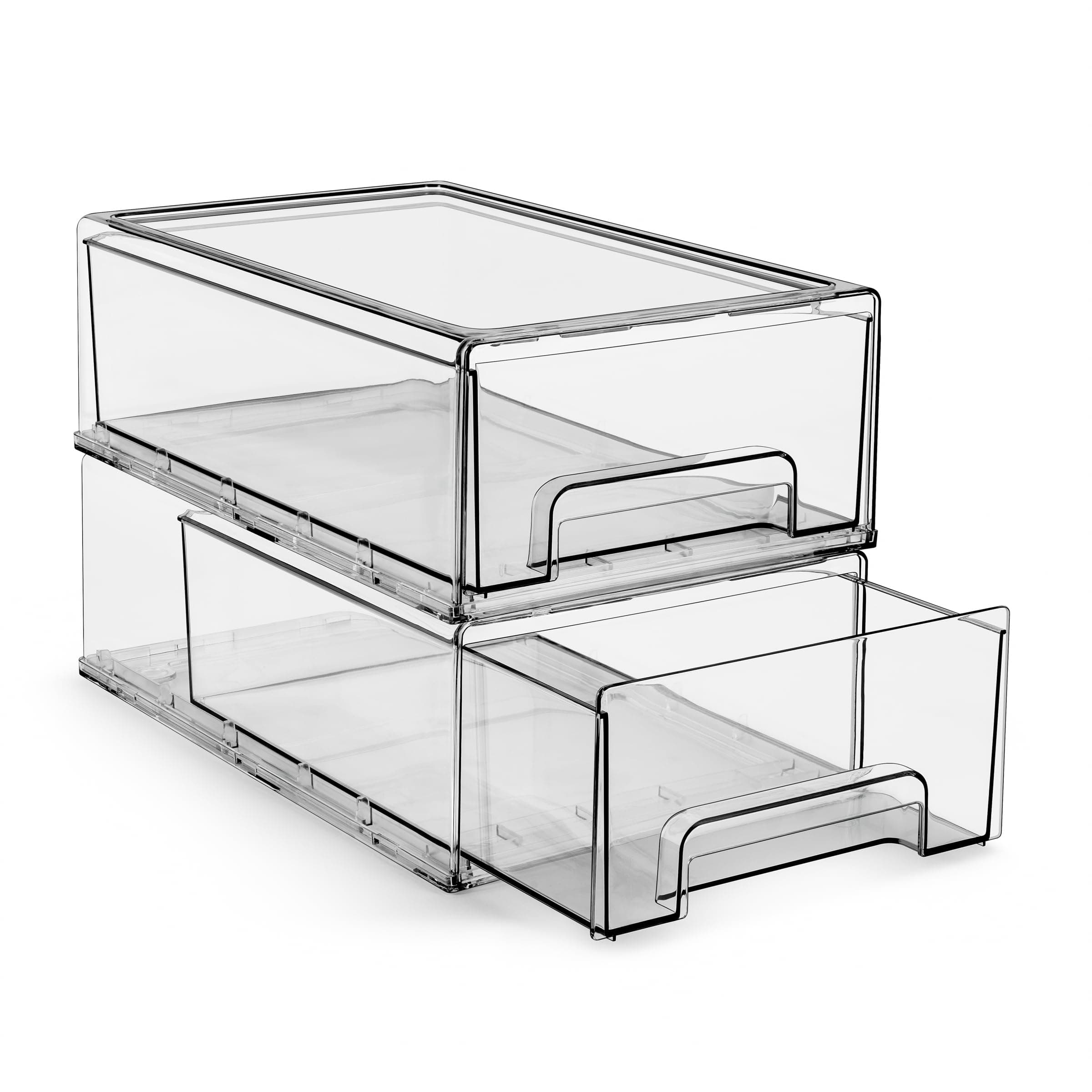 Sorbus Medium Clear Storage Drawers (2 Pack) – Stackable Organizer Drawers for Fridge, Pantry, Kitchen – Pull-Out Storage Bins with Handles, Slide Out Acrylic Drawers