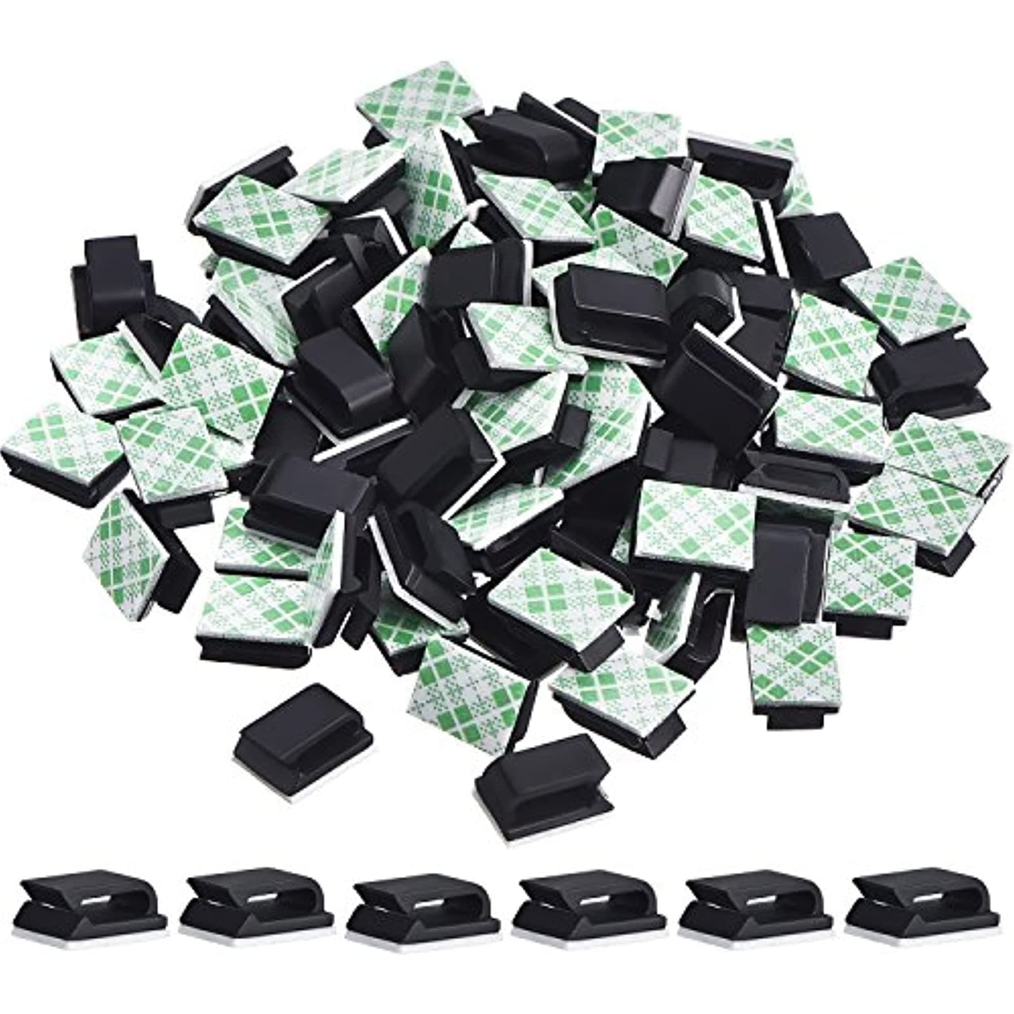 Hicarer100 Pcs Adhesive Cable Clips Hooks for Outdoor String Lights Clips Wire Clips Cable Management Wire Cord Holder for Hanging Christmas Light Wall Desk Car Home Office (Black, Small)