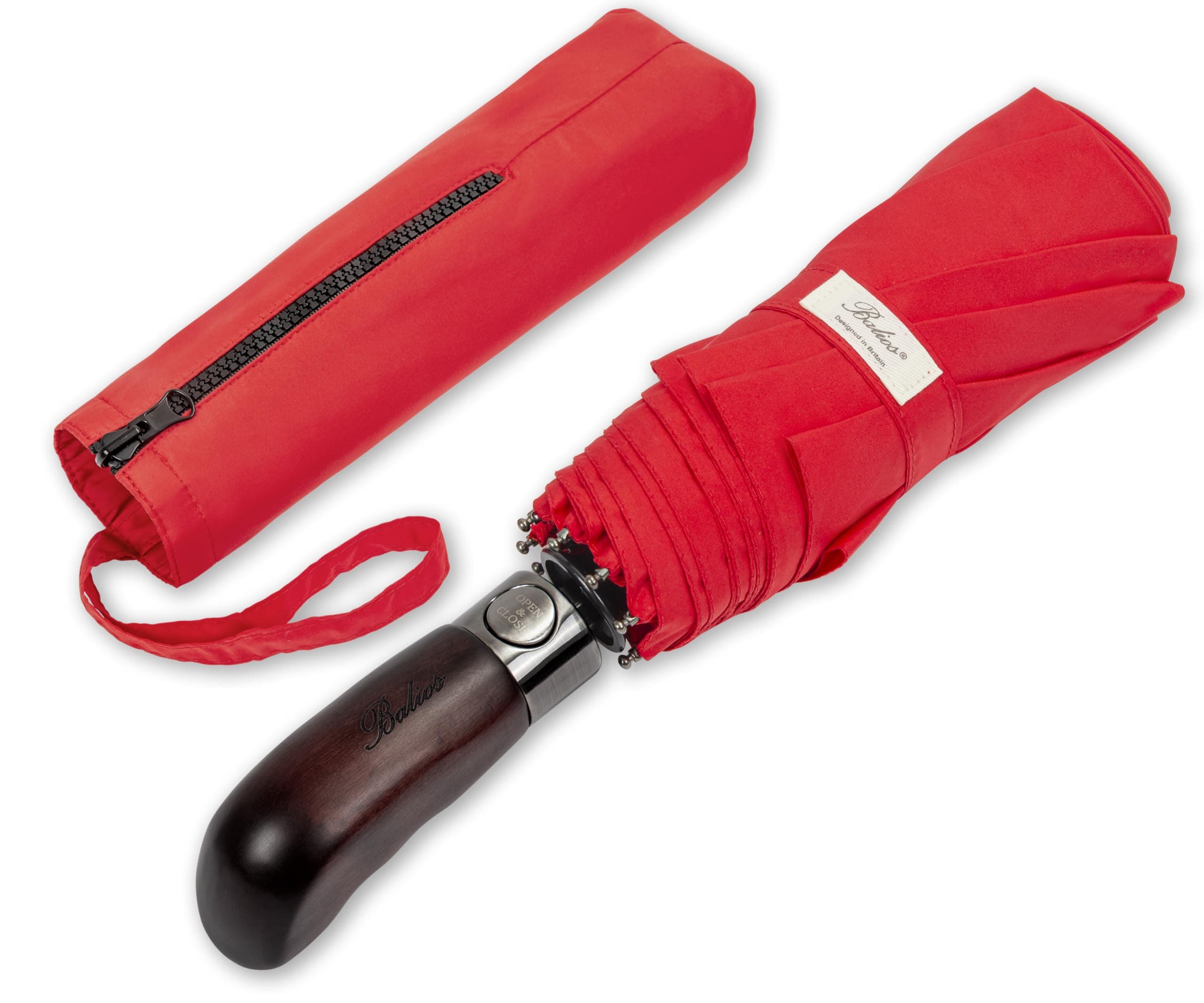 Folding Umbrella Real Wood Handle Auto Open Close Vented Canopy