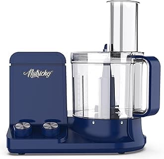 NutriChef Food Processor 2 Liter Capacity - Multipurpose & Ultra Quiet Motor - Includes 6 Attachment Blades & Silicone Feet to Prevent Slippage -12 Cup Capacity- Pre-Set Speed For Easy Use, Royal Blue