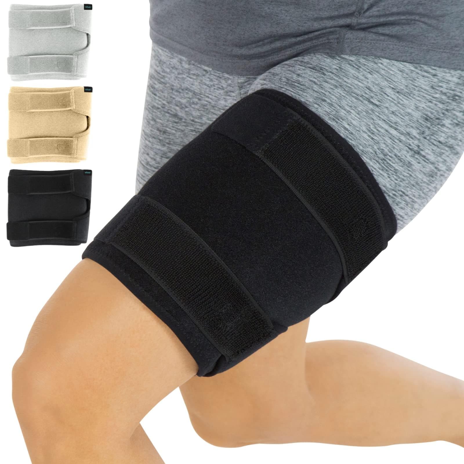 Thigh Brace - Hamstring Quad Wrap - Adjustable Compression Sleeve Support for Pulled Groin Muscle, Sprains, Quadricep, Tendinitis, Workouts, Sciatica Pain and Sports Recovery - Men, Women (Black)
