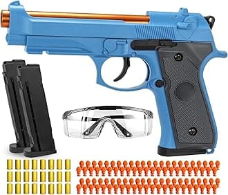 Moonmen Soft Bullet Toy Guns for Boys, Automatic Reloading Shell Ejecting Toy Gun with 120 Bullets and 2 Magazines, Education Model Toy Gun Pistol Shooting Game for Kids (Beretta M9A3 Blue)