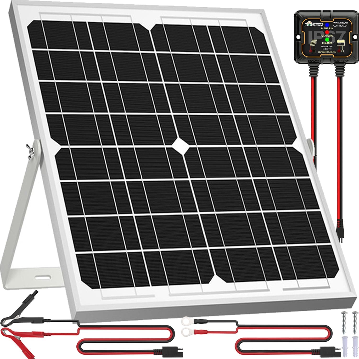 SOLPERK Solar Panel Kit 20W 12V, Waterproof Solar Battery Trickle Charger Maintainer + Smart MPPT Controller + Adjustable Mount Bracket for Boat Car RV Motorcycle Marine Automotive