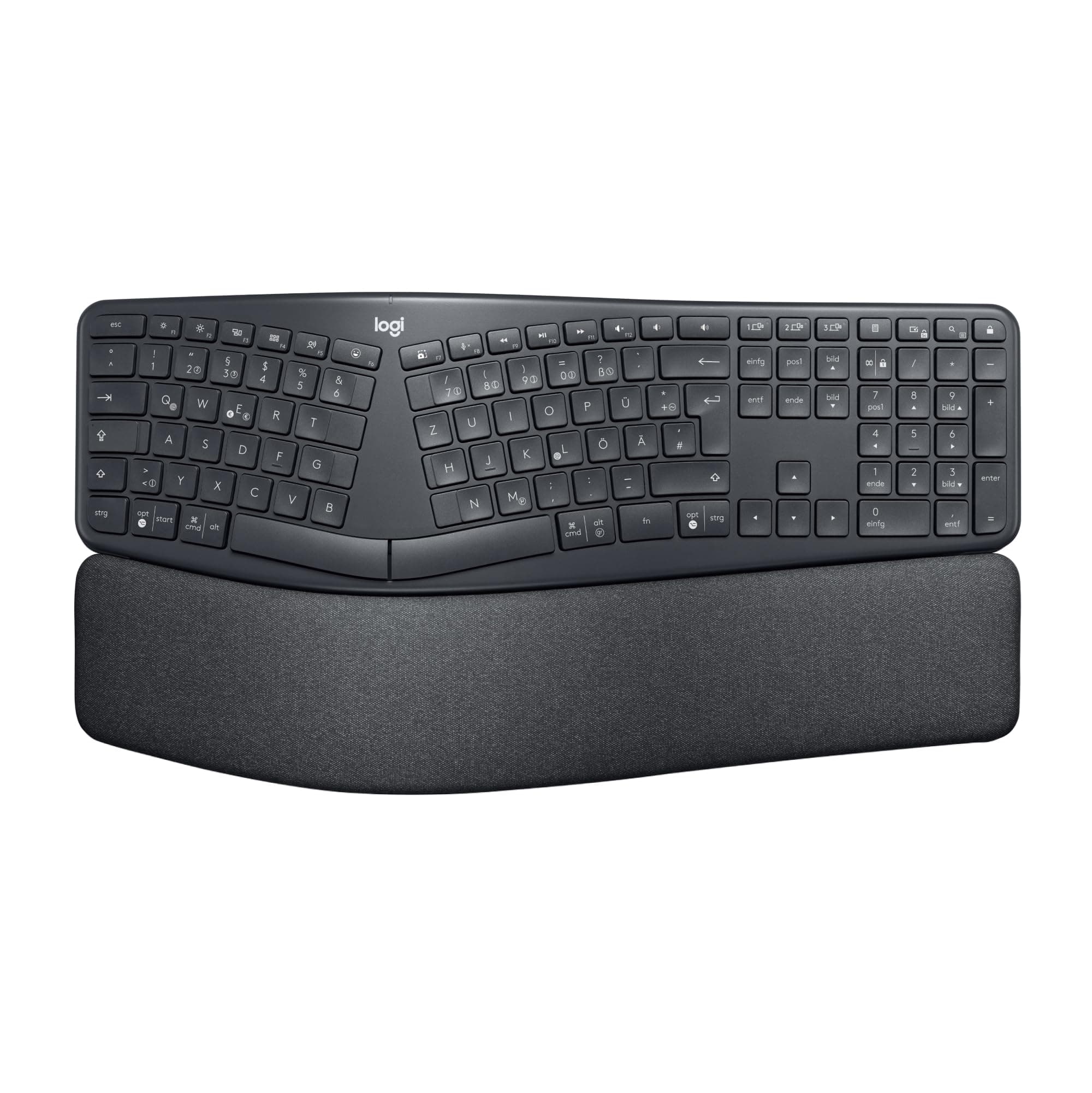 Logitech 920-010107 ERGO K860 Wireless Ergonomic Keyboard, Split Keyboard Layout, Wrist Rest, Natural Typing, Stain-Resistant Fabric, Bluetooth, USB, Windows/Mac, QWERTY UK English Layout, Grey