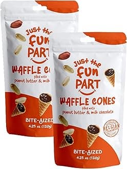 Just The Fun Part | Bite-Size Crispy Mini Waffle Cones | Filled With Premium Belgian Chocolate | Great For Snacks, Desserts, Grab & Go | Kosher | 4.23 Ounce (Pack of 2, Peanut Butter, Milk Chocolate)