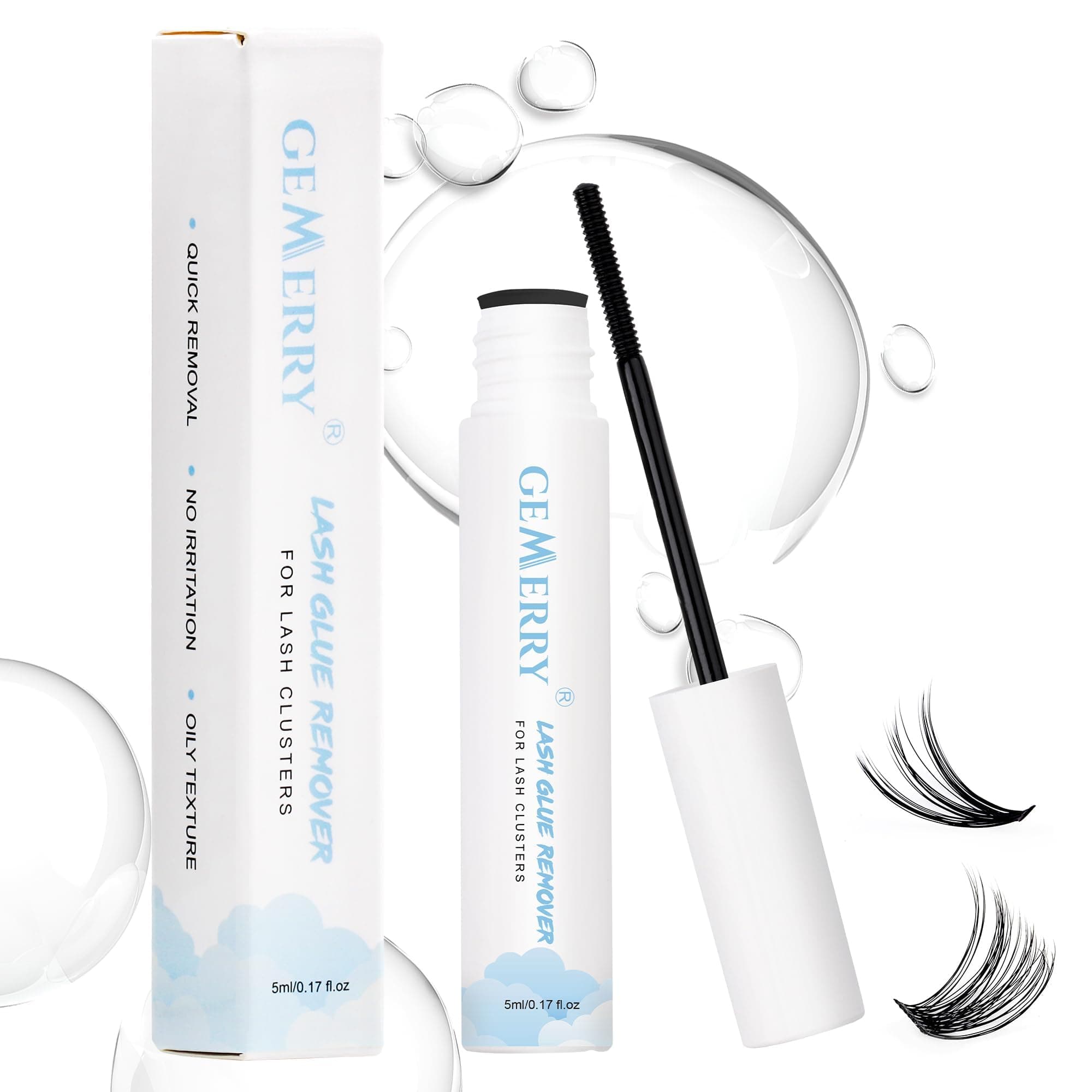 GEMERRY Lash Remover for Lash Extensions 5ml Eyelash Cluster Glue for Lash Clusters Self-Use Lash Extension Remover Gentle Mascara Wand Lash Glue Remover