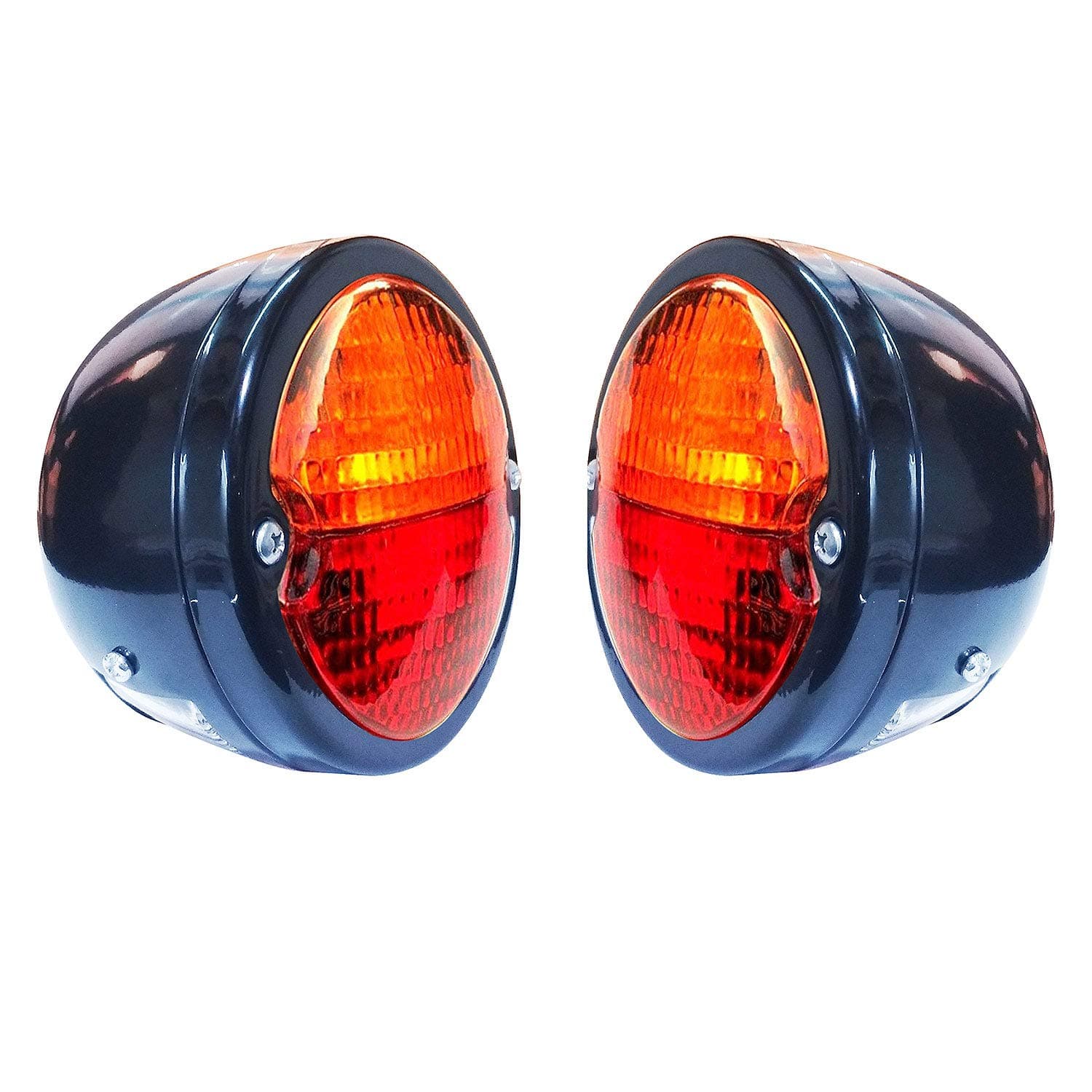 Vintage Hot Rod tail lights assembly 2X Tail Light Black Ring | Black Body | Red/Amber Lens with 12v Bulbs Fit for Jeep Willys & DODGE Trucks, Pickup Duolamp Tail Light