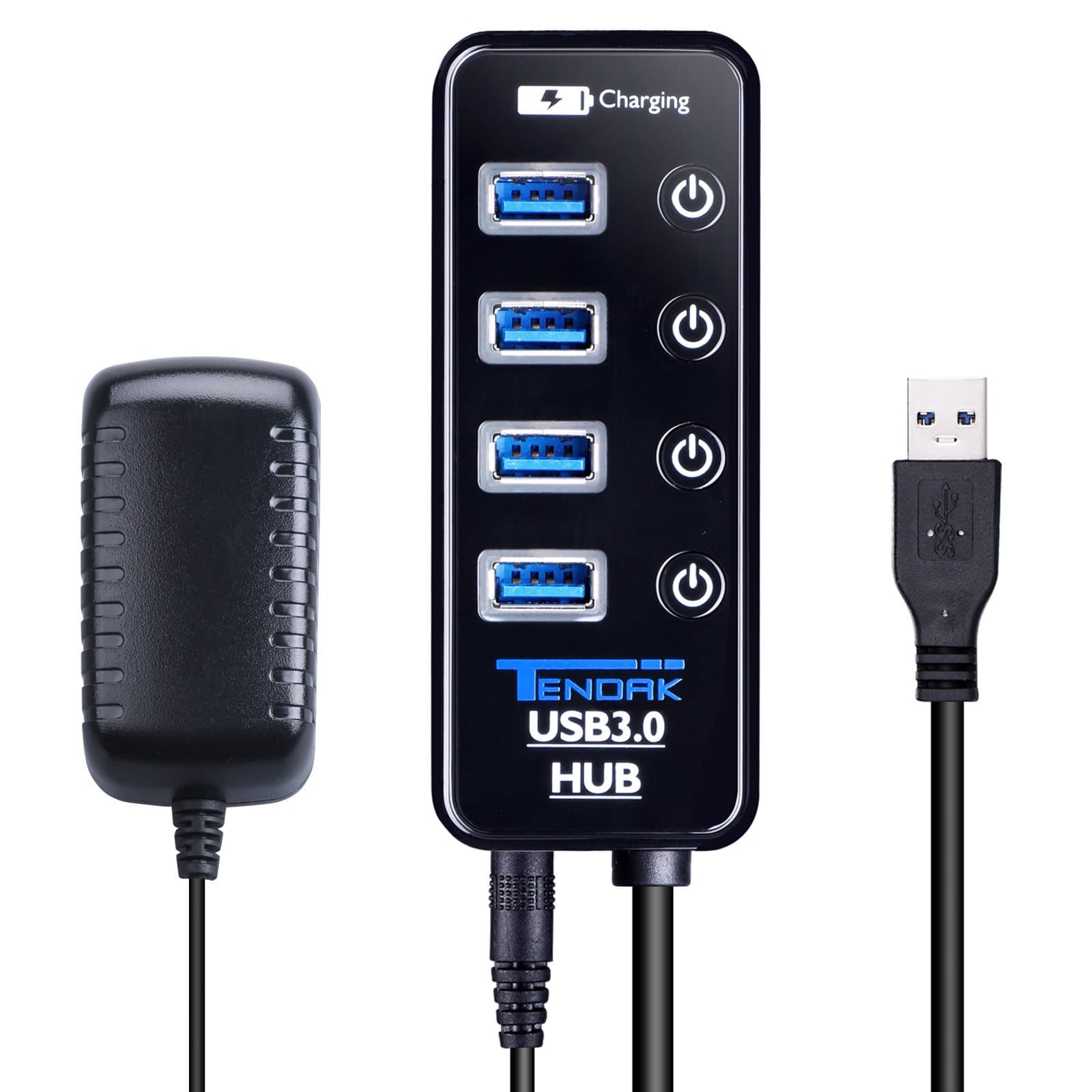 USB 3.0 Hub - Tendak USB Hub with 4 USB 3.0 Data Ports + 1 USB Smart Charging Port and Power Supply Adapter with Individual On/Off Port Switches for MacBook, Mac Pro, HDD