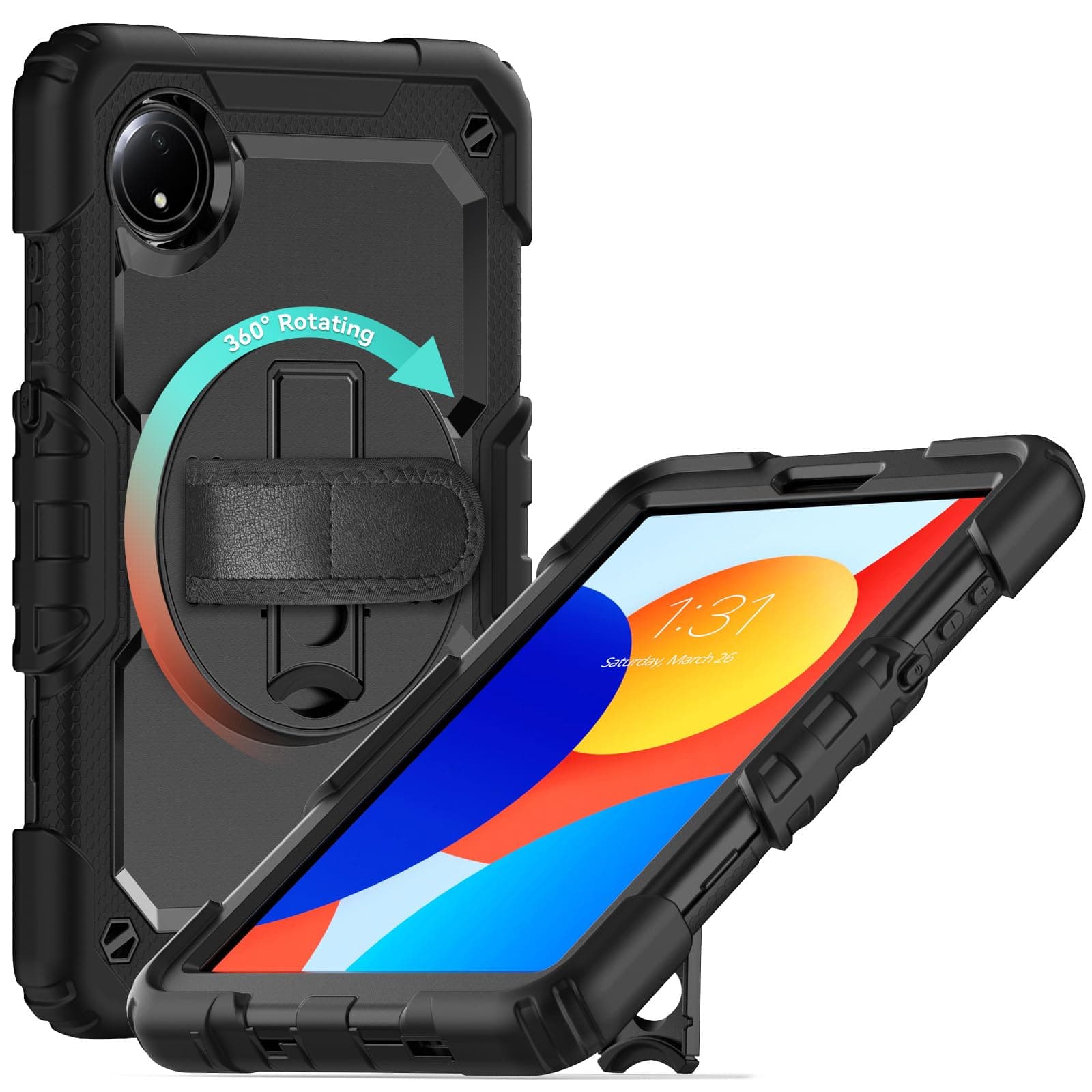 Case for Xiaomi Redmi Pad SE 8.7 inch, with Screen Protector, Hand Strap, Shoulder Strap, 360° Rotating Stand for Xiaomi Redmi Pad SE 8.7 Inch Black