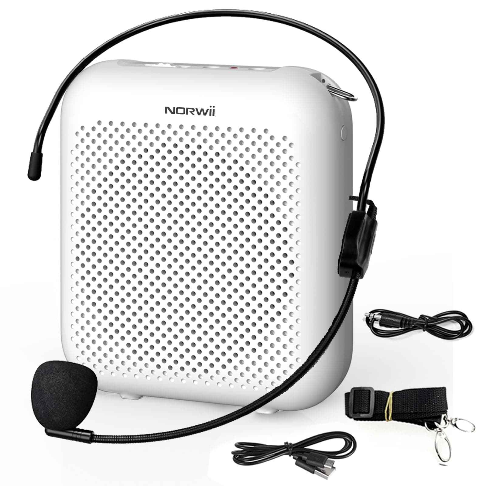 Norwii Bluetooth Voice Amplifier, Power Amplifiers, Portable Mini Wired Microphone Headset for Teacher Classroom & Outdoor Lectures, Teaching, Tour Guides, USB-C Rechargeable - 4000mAh, White