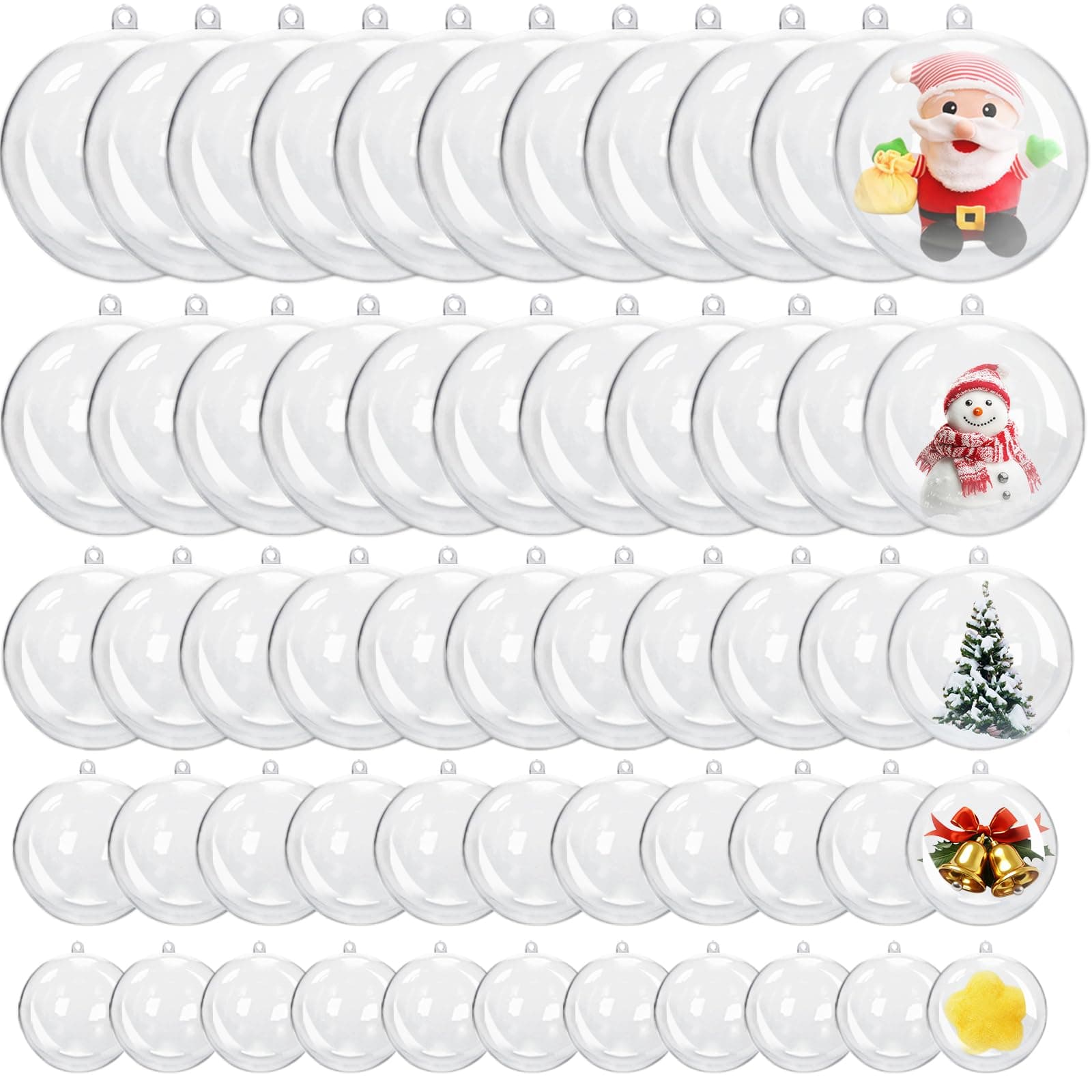 50 Pcs Clear Plastic Fillable Ornaments,5 Different Sizes Transparent DIY Christmas Balls,Clear Hanging Decorative Ornaments for Crafts,Plastic DIY Fillable Decoration Balls for Home Party Decor