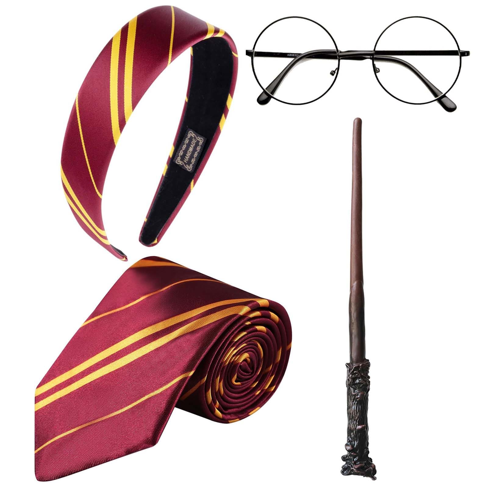 4 Pcs Wizard Costume Accessory Include Wizard Retro Round Glasses Wizard Wand Wizard Striped Headband and Wizard Striped Tie for Magician Outfit Halloween Pretend Play Party Fancy Dress