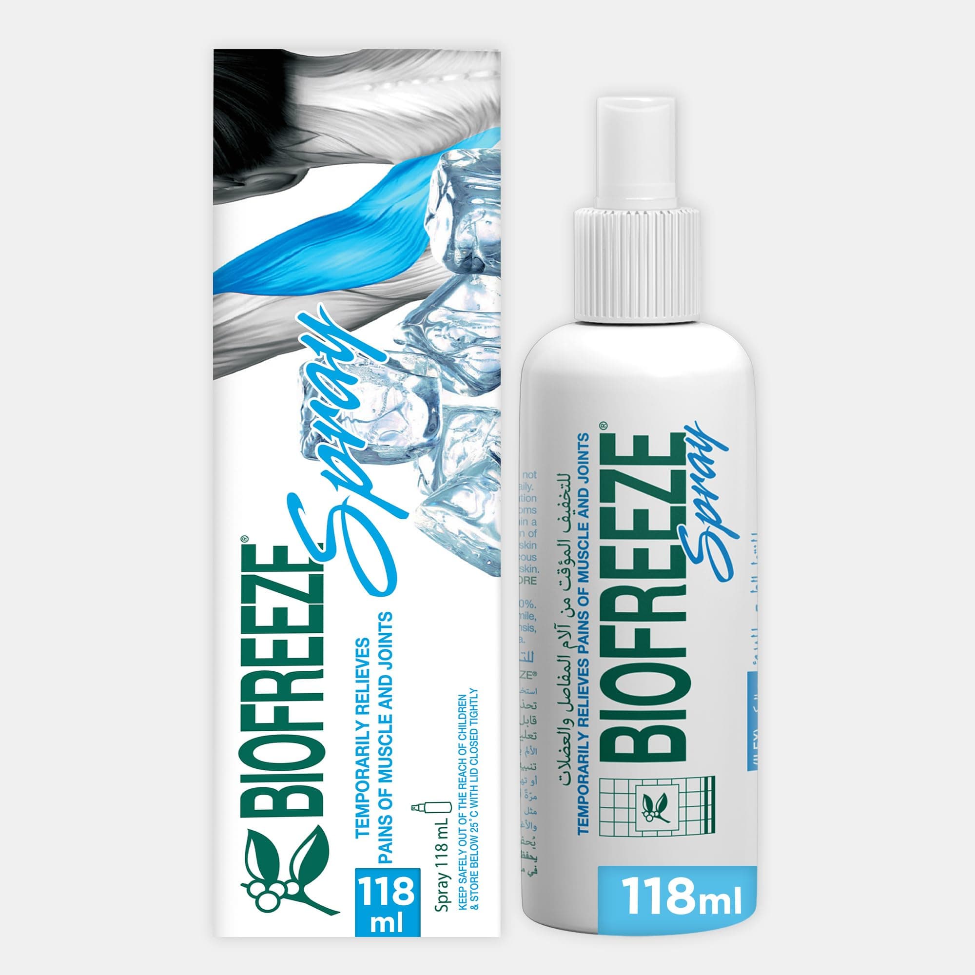 Biofreeze® Pain Relief Spray, Temporary Relief from Muscle & Joint Pain, Soothing Natural Menthol with ILEX, 118ml