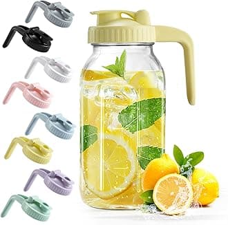 Mason Jar with Pour Spout Lid V-shaped, 2 Quart Iced Tea Pitcher Double Leak Proof, 64 oz Drink Pitcher for Breastmilk, Sun Tea, Juice, Coffee Creamer