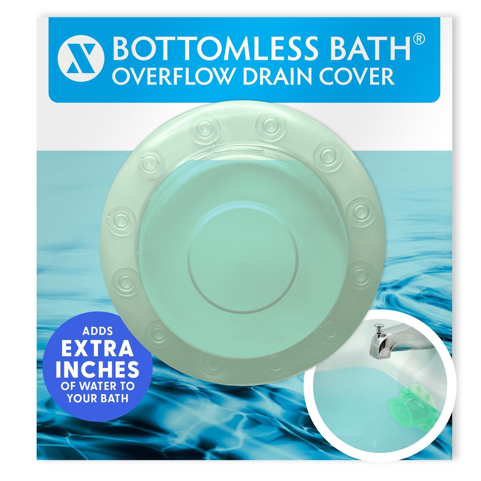 SlipX Solutions Bottomless Bath | Overflow Drain Cover for Tub | Best Gifts for Mom, Spa & Bath Accessories | Drain Block, Water Stopper Plug | Bath Essentials for Women | 4" Diameter, Green