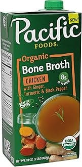 Pacific Foods Organic Chicken Bone Broth With Ginger, Turmeric, and Black Pepper, 32 oz Carton