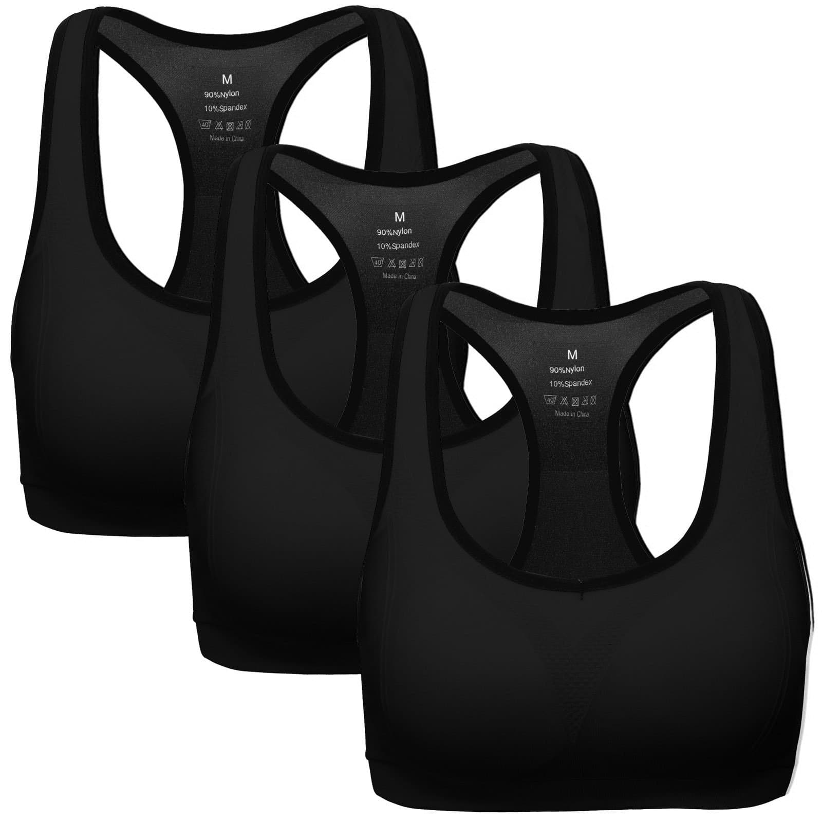Women Racerback Sports Bras - High Impact Workout Gym Activewear Bra Pack of 3 Color Black Size S