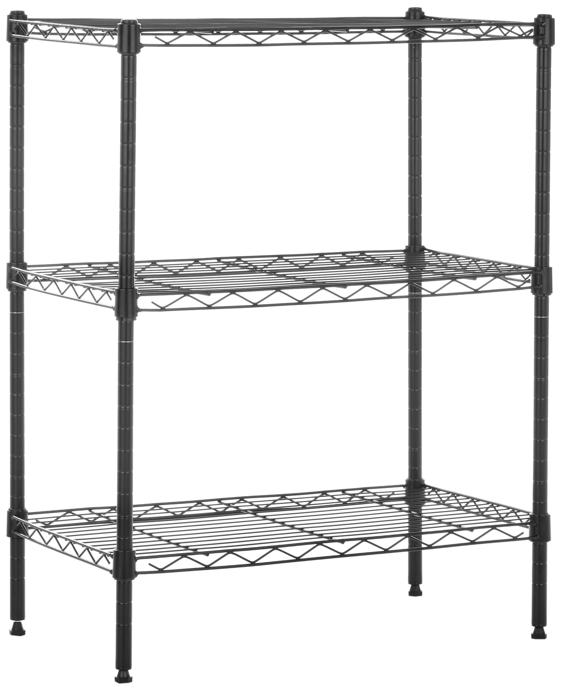 Amazon Basics 3-Shelf Narrow Storage Unit With Height Adjustable Shelves and Levelling Feet, 340 kgs Max Weight, Black, 34 cm D x 58.9 cm W x 76.2 cm H