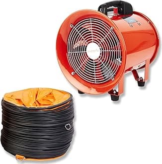 Portable Axial Ventilation Commercial Fume Extractor Blower Fan comes with Free PVC Flexible Duct Hose 5m long & one year Guarantee (12" Inches Fan with Duct)