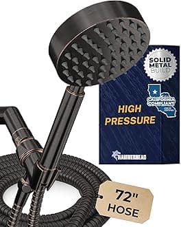 Solid Metal LOW FLOW Handheld Shower Head with Hose and Brass Holder - OIL RUBBED BRONZE – Water Saving 1.75 GPM Detachable Shower Head - Adjustable Shower Wand Bracket & 6ft Hose
