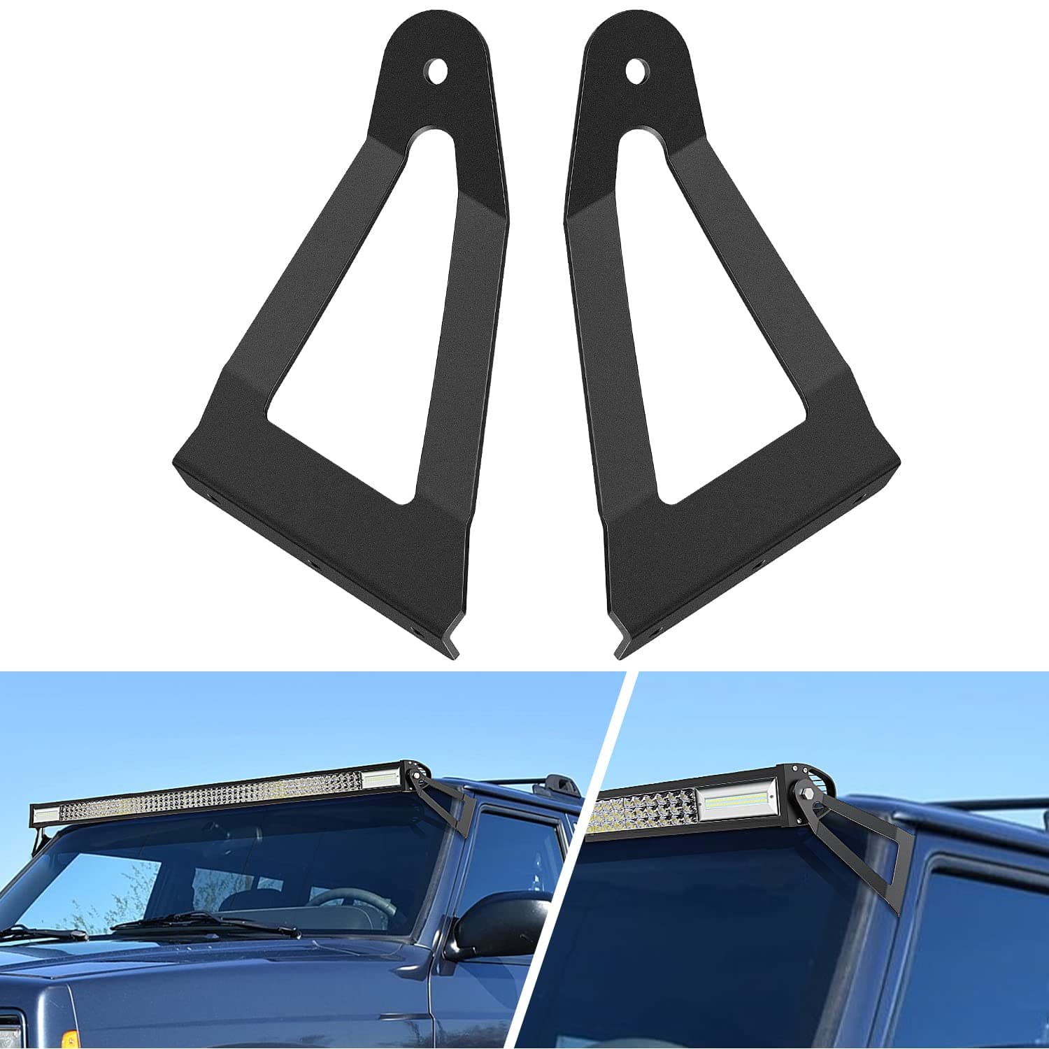Nilight 2PCS 50 inch Curved LED Light Bar Bracket at Upper Windshield Roof Cab for 1984-2001 Jeep Cherokee XJ & 1986-1992 Comanche MJ