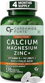Carbamide Forte Calcium Citrate & Vitamin D3 Tablets | Calcium Magnesium Zinc - Bone Health & Joint Support - 120 Tablets