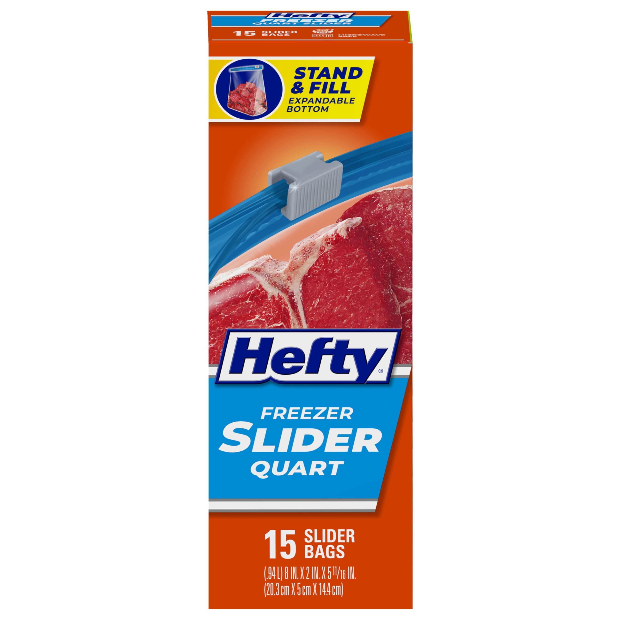 Hefty Quart Size Slider Freezer Bags, 15 Count