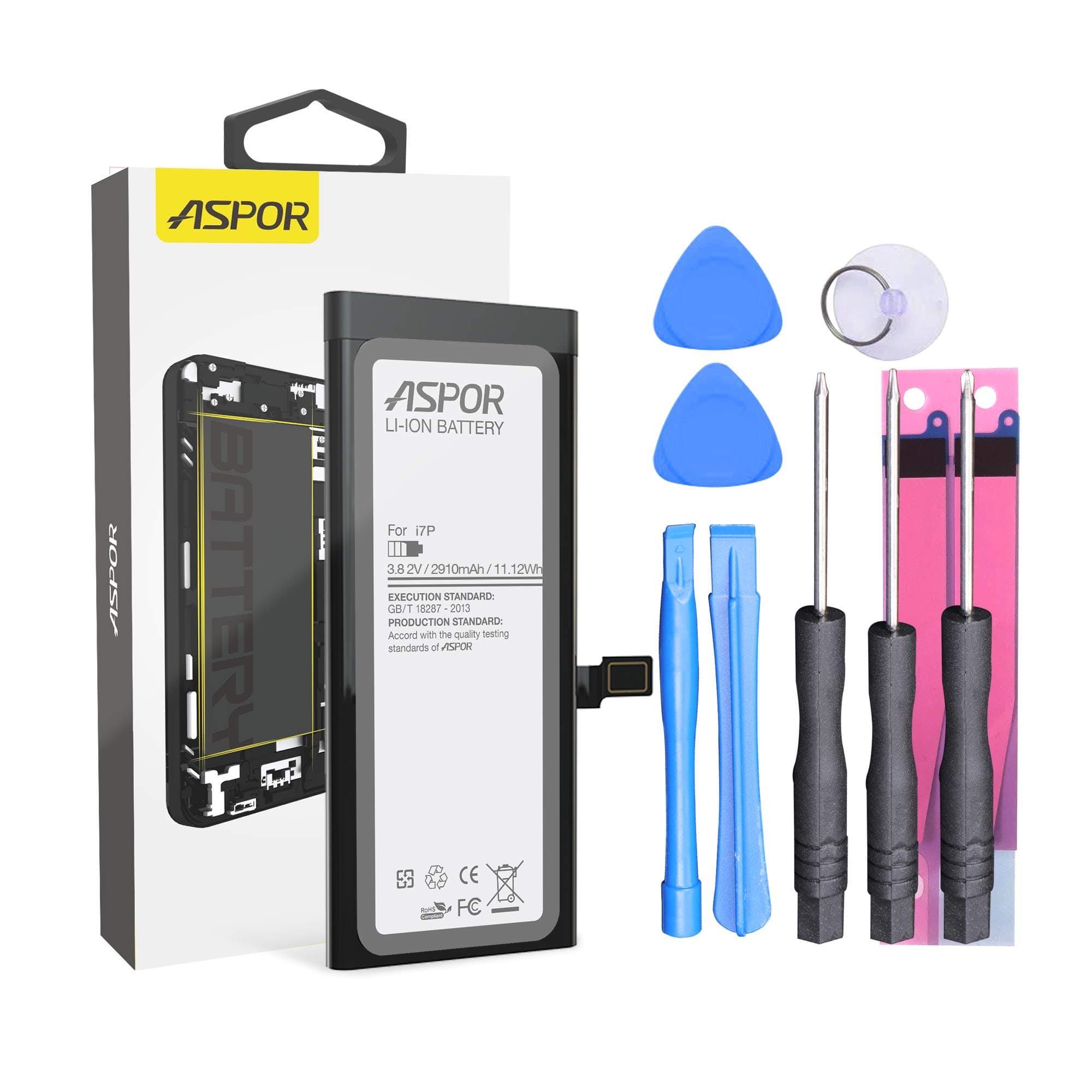 ASPOR Battery Replacement Compatible with iPhone 7 Plus, 2910 mAh Battery for iPhone 7 Plus with Complete Repair Tool Kits & Adhesive Strips
