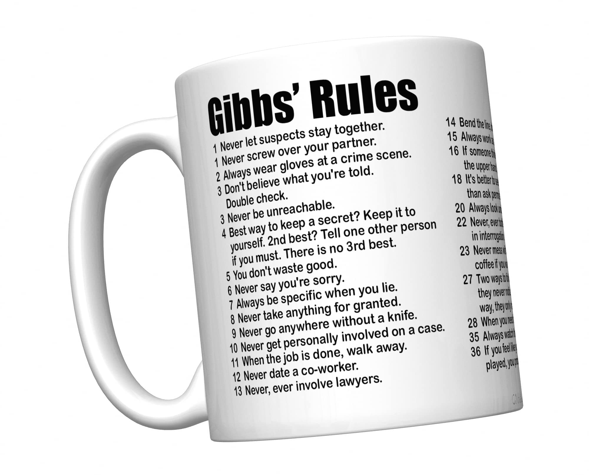 CJ Artisans NCIS Gibbs' Rules Coffee Mug (All 38 Rules)