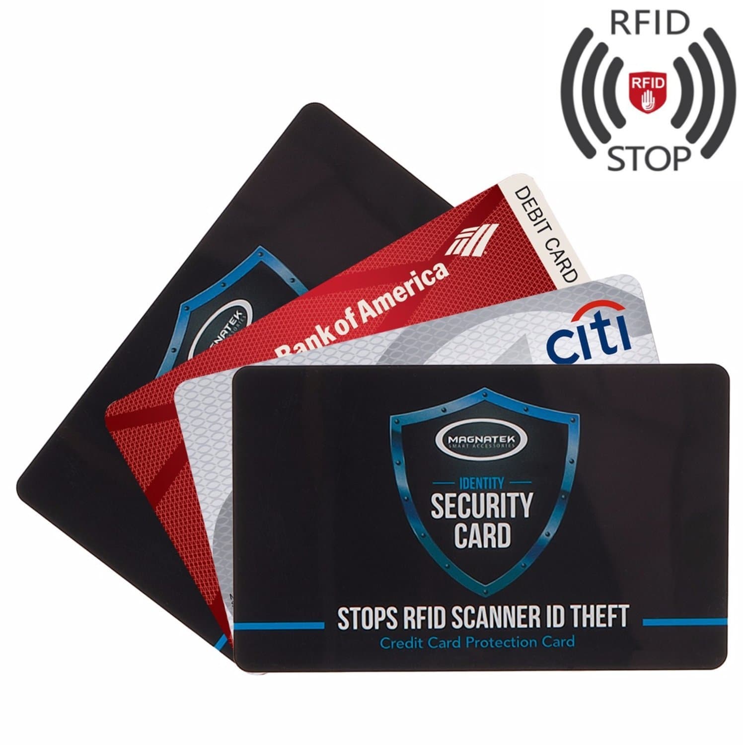 2 RFID Blocking Credit Card Protectors-Instant RFID Jamming Protection for Your Wallet/Purse-Best Blocking Card Protection Stops Identity Theft-Includes 2 Bonus Passport Identity Security Protectors.