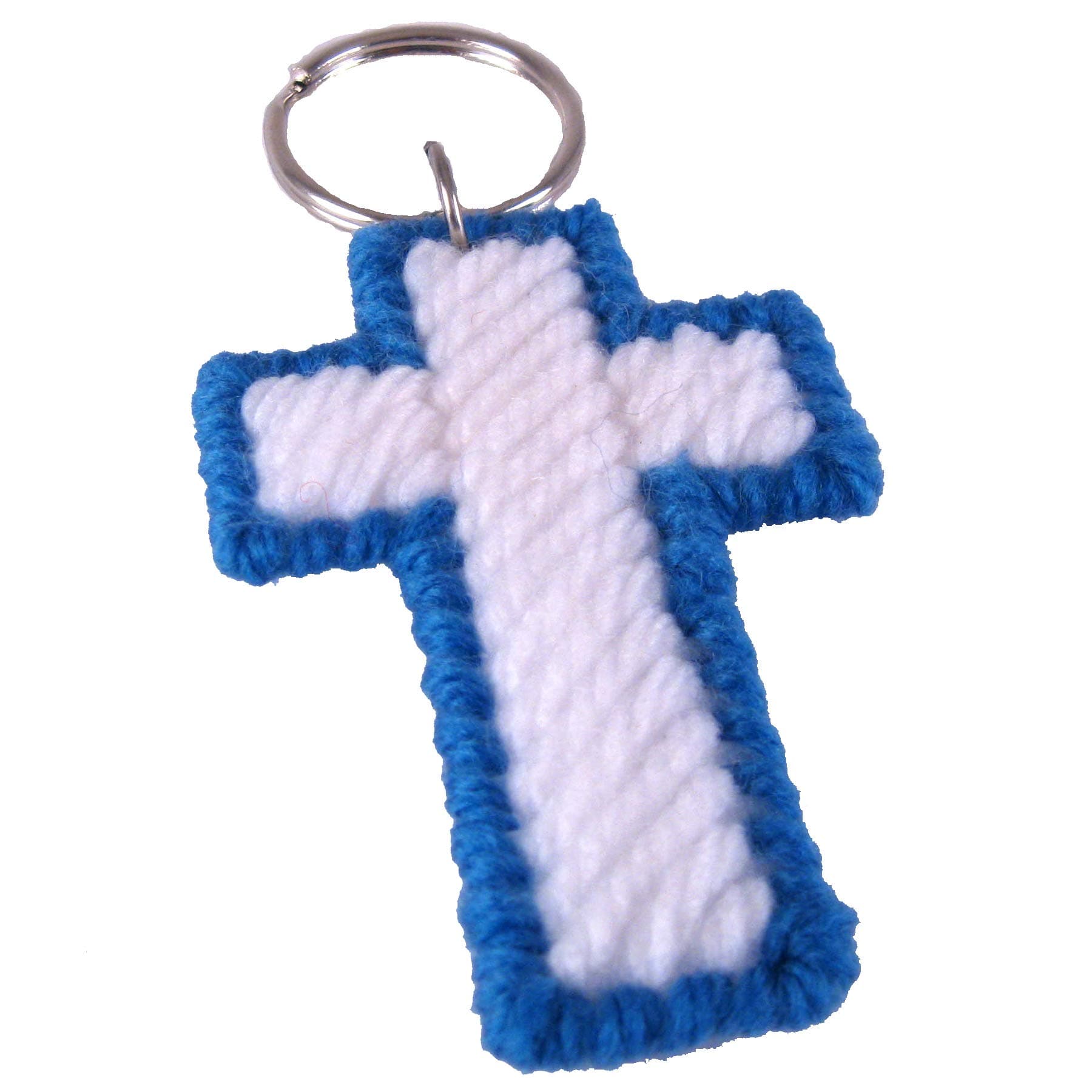 Christian Cross Key Ring Set Blue White