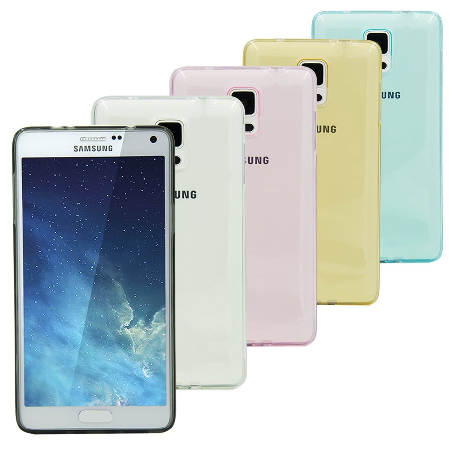 OKRAY [5-Pack] Ultra Clear Thin Protective TPU Colorful Case Skin Soft Back Panel Anti Scratched Anti Fingerprint Cover for Samsung Note 4 SM-N910S/SM-N910C Black White Pink Yellow Blue