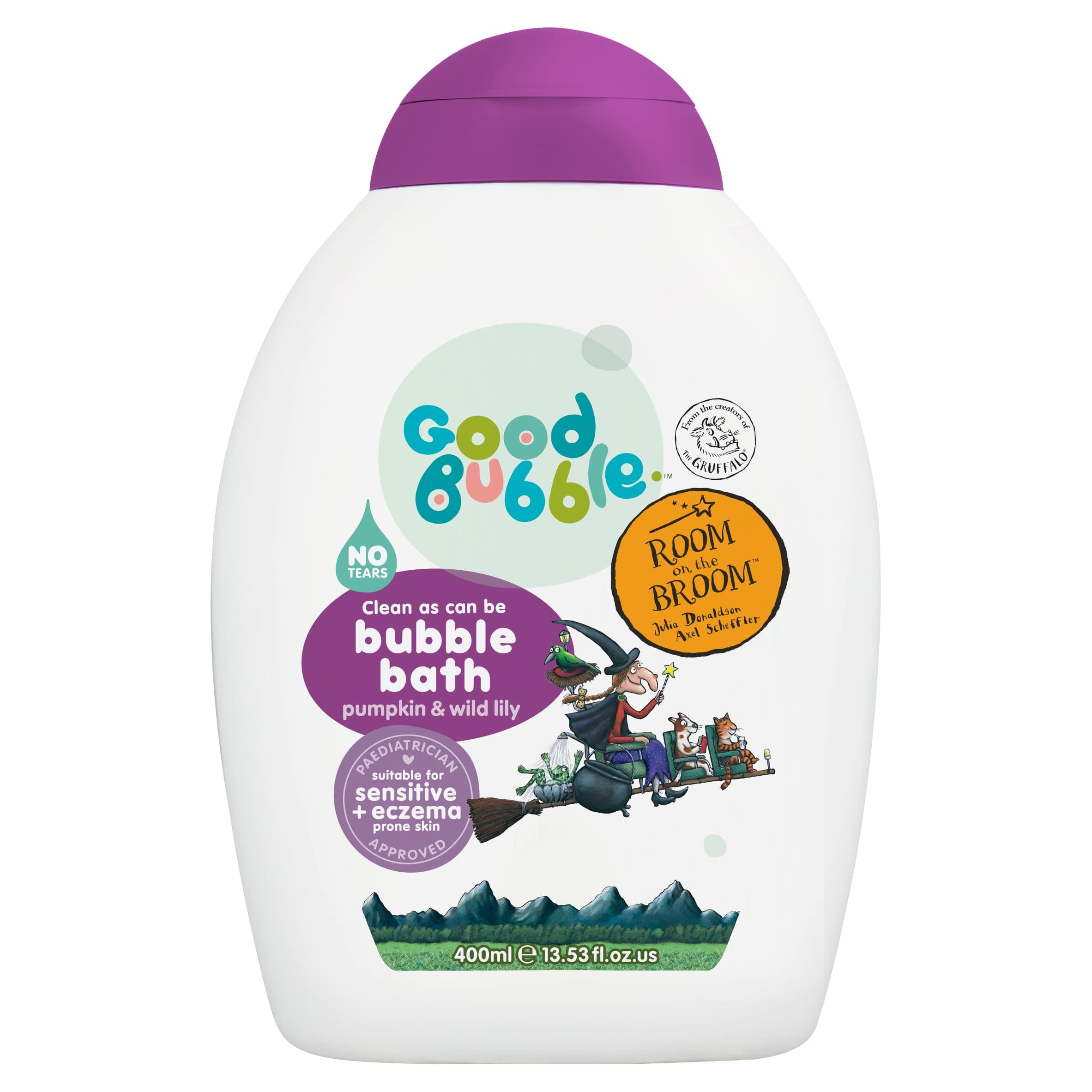 Room on the Broom Bubble Bath (400ml) - Tear-Free Baby Bath for Sensitive & Eczema-Prone Skin - Pumpkin & Wild Lily - Gentle Sulphate-Free Toddler & Kids Bath Wash
