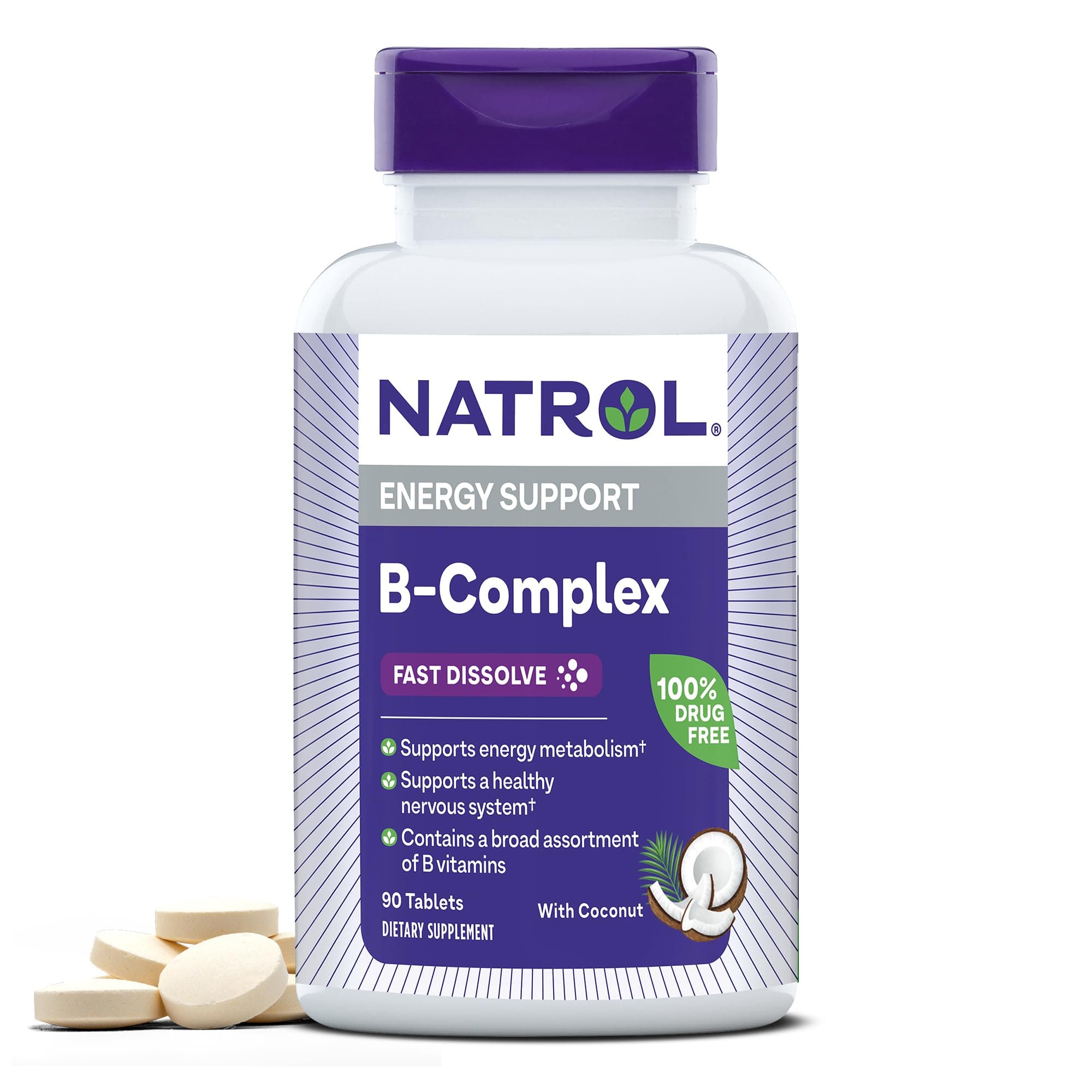 Natrol, B-Complex Fast Dissolve Tablets, Supplement Promotes Energy & Supports Healthy Nervous System, 90 Count