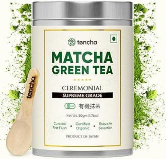 Tencha- Ceremonial Supreme Grade Matcha Tea | JAS Certified Organic | 100% Pure Supreme Grade | Japanese Matcha Green Tea Powder | Smooth and Sweet Flavour | Vegan | 50gms