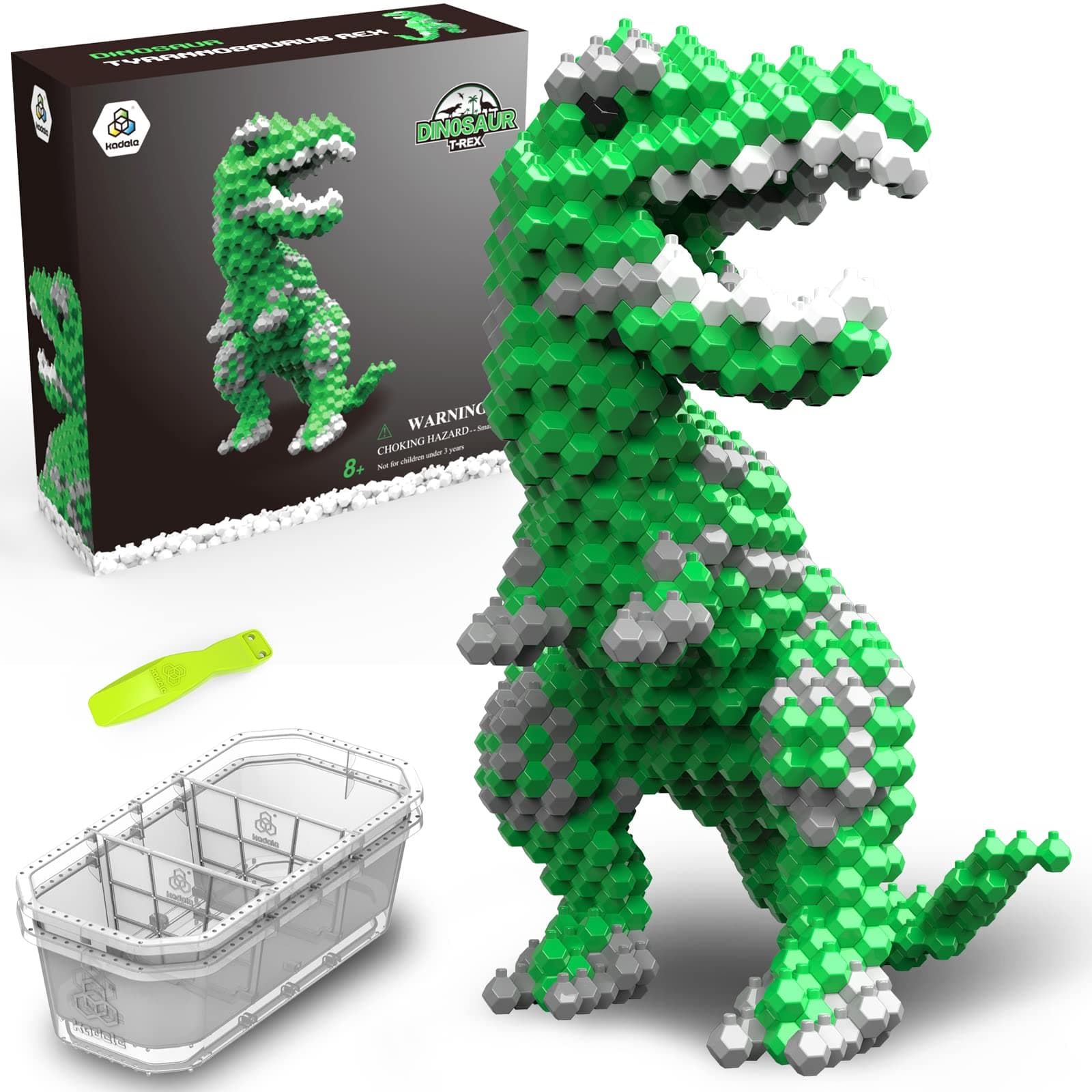 Fun Dinosaur Building Set 421PCS, Green T-Rex Creative Educational Toys Boys Girls 8+, Animal Figures Building Kit Model Jurassic Dino Blocks Toy Dispaly Present for Kids & Adults