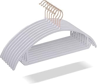 OIKA Hangers 50pack No Shoulder Bump Plastic Suit Hangers - Rose Gold Hooks,Non Slip Space Saving Clothes Hangers, Heavyduty,Rounded Hangers for Sweaters,Coat,Jackets,Pants,Shirts,Dresses Grey Hangers