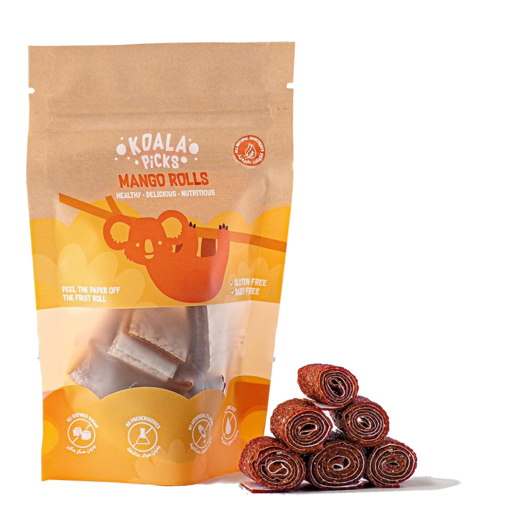 Koala Picks Fruit Rolls 66g - 12pcs Mango Rolls, Free from Artificial Flavor, Preservatives, Transfat, Gluten, Dairy & Refined Sugar, Healthy Snack for Kids & Adults