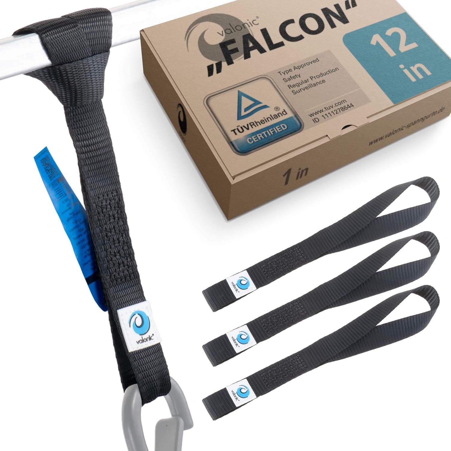 valonic Falcon - Soft Loop tie Down Straps - 4 Pack, 4400lbs, 1" x 12", Double Stitched, Black - for Motorcycle Handlebar