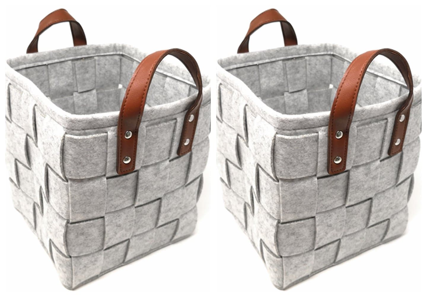 ECOHIP 2-Pack Small Felt Woven Storage Basket Decorative Cloth Bins Fabric Cube