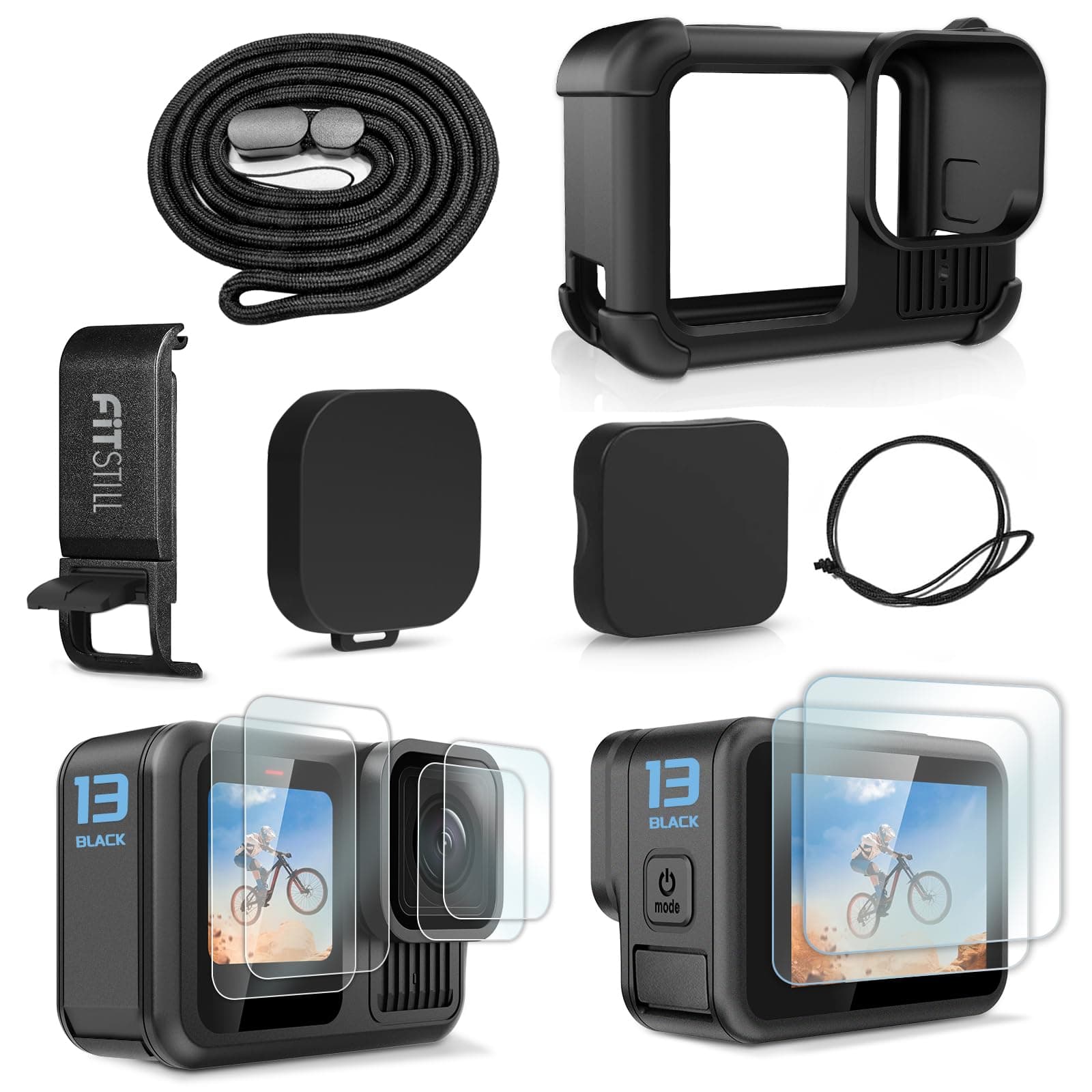 FiTSTILL Black Silicone Case for Go Pro Hero 13 Black, Battery Side Cover, Sc...
