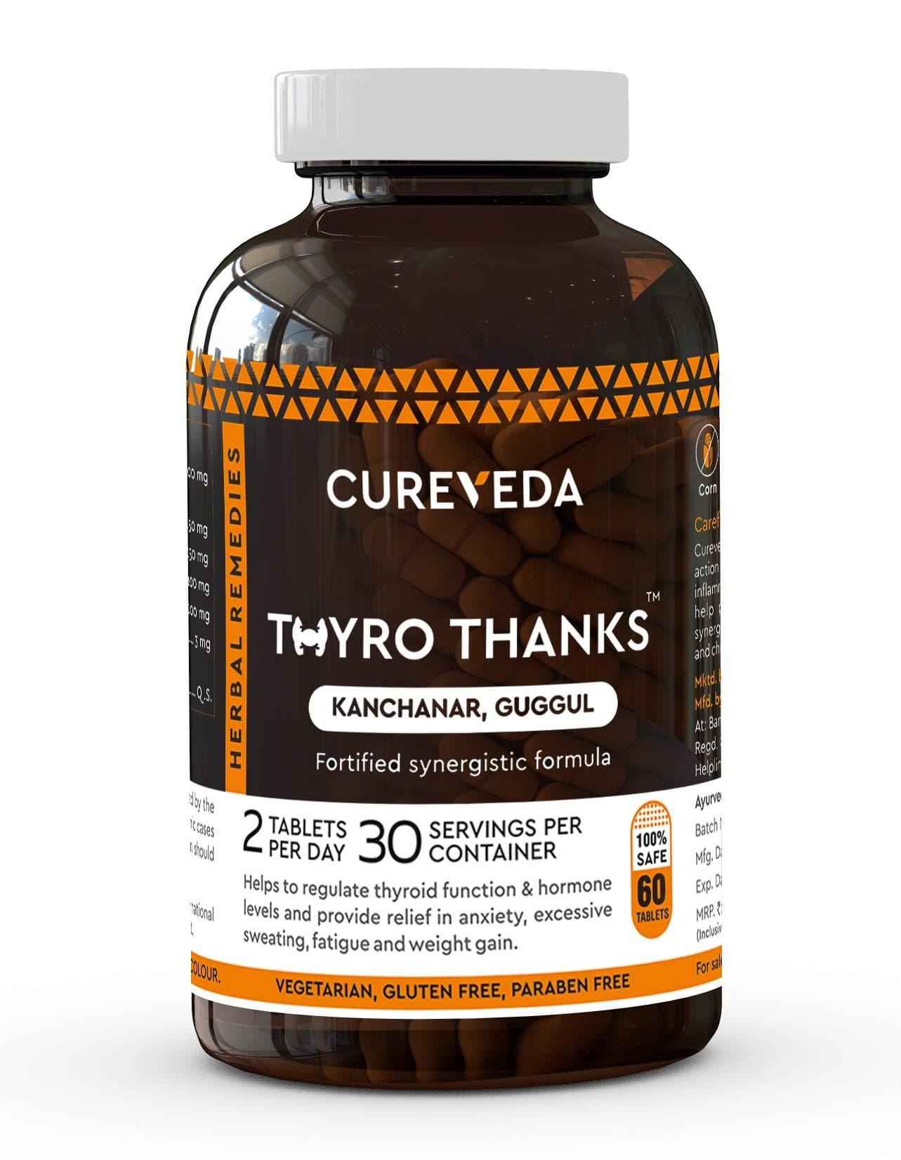 CurevedaTM Herbal Thyro Thanks- Thyroid Support Supplement (60 Tabs)