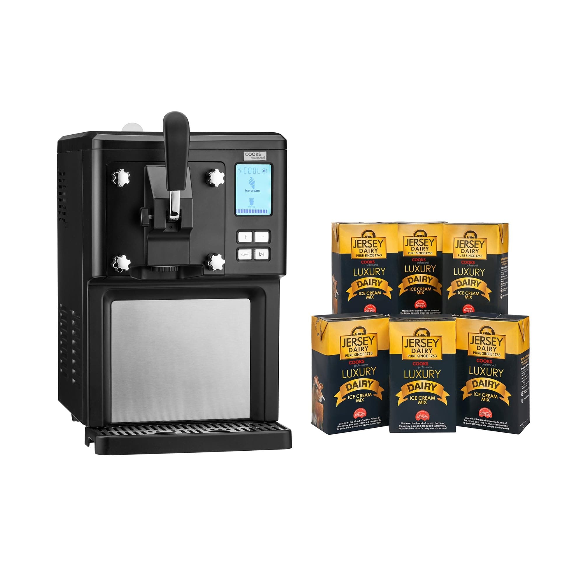 Cooks Professional Luxury Soft Serve Ice Cream Maker | 1.5L | Self-Cooling Compressor | Auto Cleaning | Digital Display | Perfect for Whippy Sundaes & Desserts | Includes 6 x 1L Luxury Jersey Mix