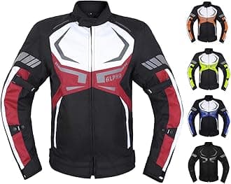 MOTORCYCLE JACKET MENS CE ARMORED BIKERS RIDING RACING WATERPROOF ALL SEASON JACKET (RED, 4X-LARGE)