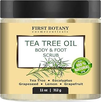 100% Natural Tea Tree Oil Body & Foot Scrub with Salt - Best for Acne, Dandruff and Warts, Corns, Calluses, Athlete foot, Jock Itch & Body Odor