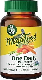 One Daily Multivitamin for Women and Men, Immune Support Supplement with Real Food, Vitamin C & Vitamin B, Bone Health, Cellular Energy Metabolism, Vegetarian, Non-GMO, 60 Tablets