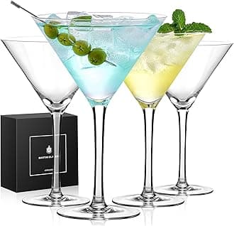Martini Glasses Set of 4, 9 oz Crystal Cocktail Glasses, Hand Blown Crystal Martini Glasses for Espresso Martini, Cosmopolitan, Gimlet, Home Bar, Party, Martini Glassware Gift Set (Stem)