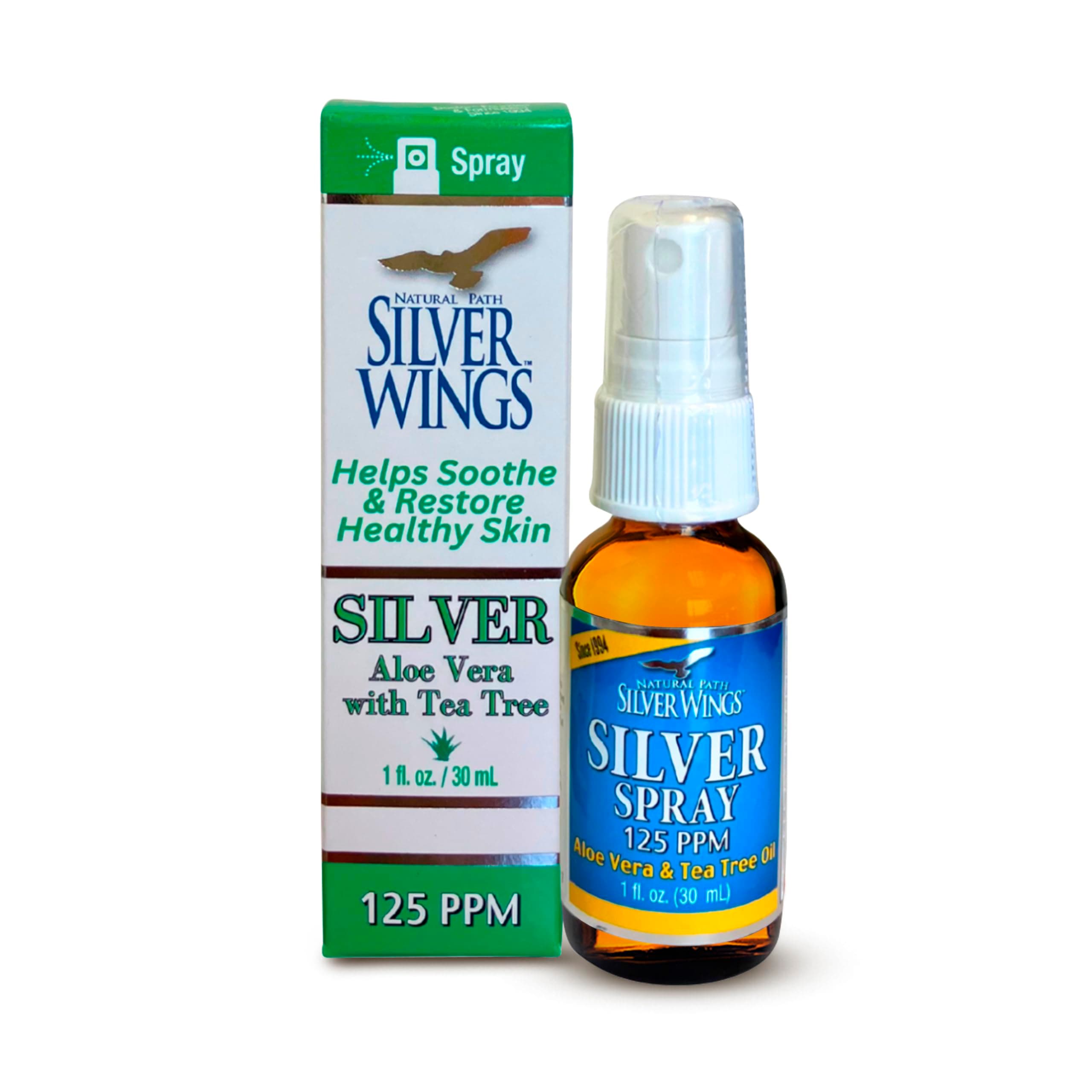 Natural Path Silver Wings - Silver Spray with Aloe Vera & Tea Tree Oil – 125ppm - 1oz