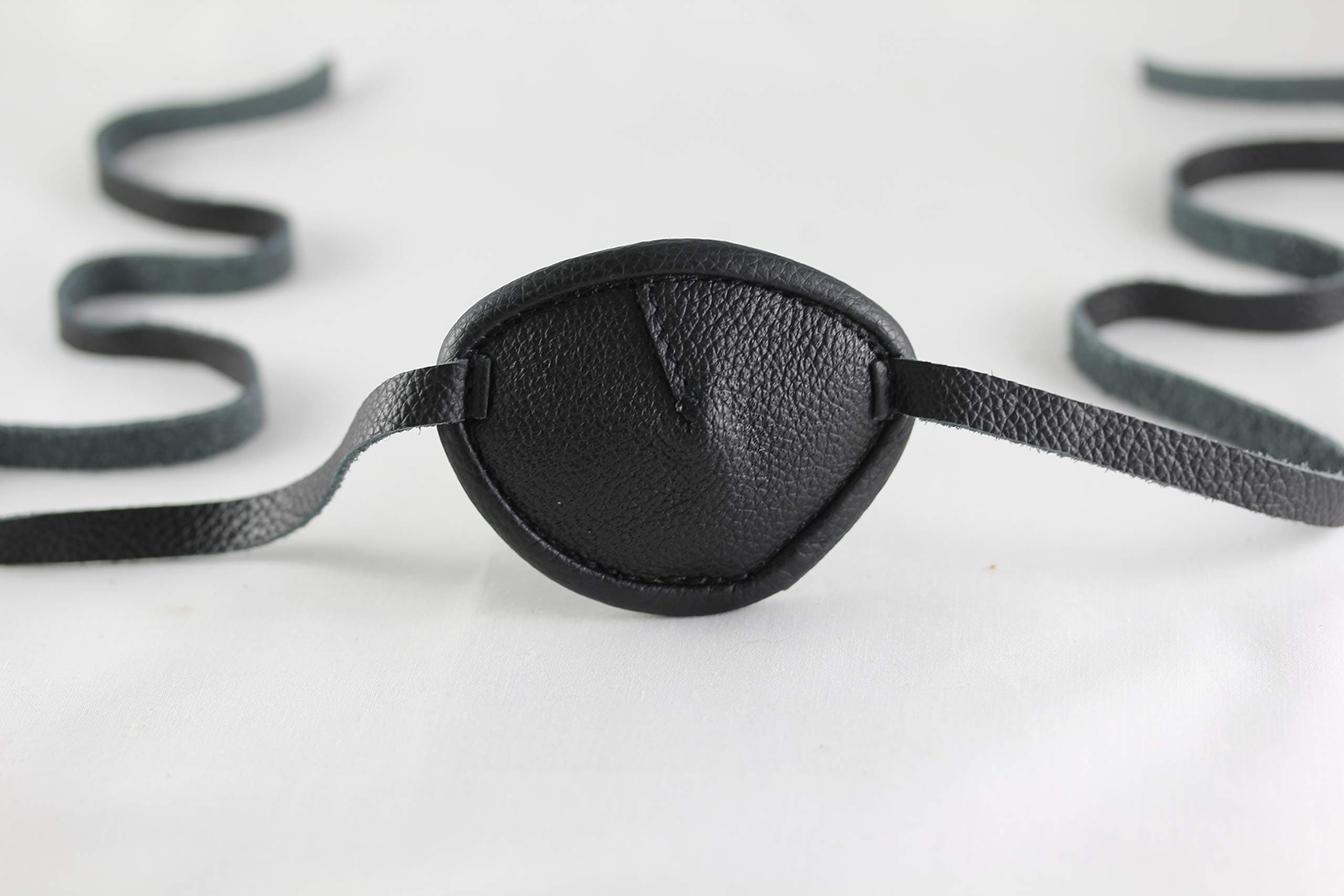 Leather Eyepatch – Slight Convex Eye Patch for Right Eye - Full Grain Leather, Unique, Comfortable, Adjustable and Sanitary - Made in USA (Full Size, Black)