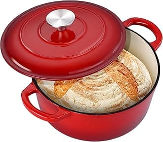 3QT Dutch Oven Pot with Lid, Leonyo 3 Quart Enameled Cast Iron Dutch Oven for Sourdough Bread Baking, Heavy Duty Cookware for Braising, Stews, Roasting, Red